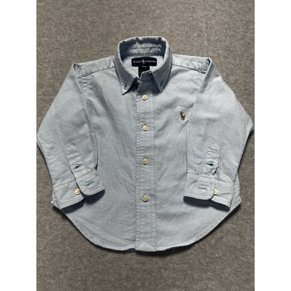 Ralph Lauren Shirt Kids 18M Blue Cotton Embroidered Logo Long Sleeve Button Down